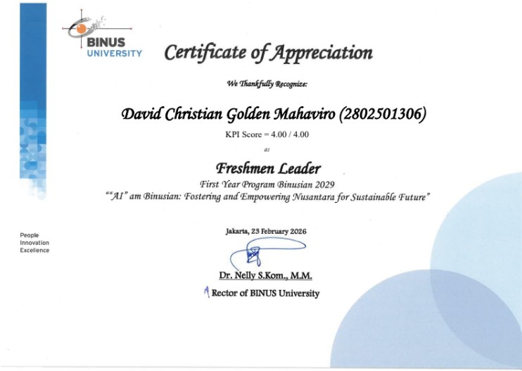 Freshmen Leader FYP B29 certificate