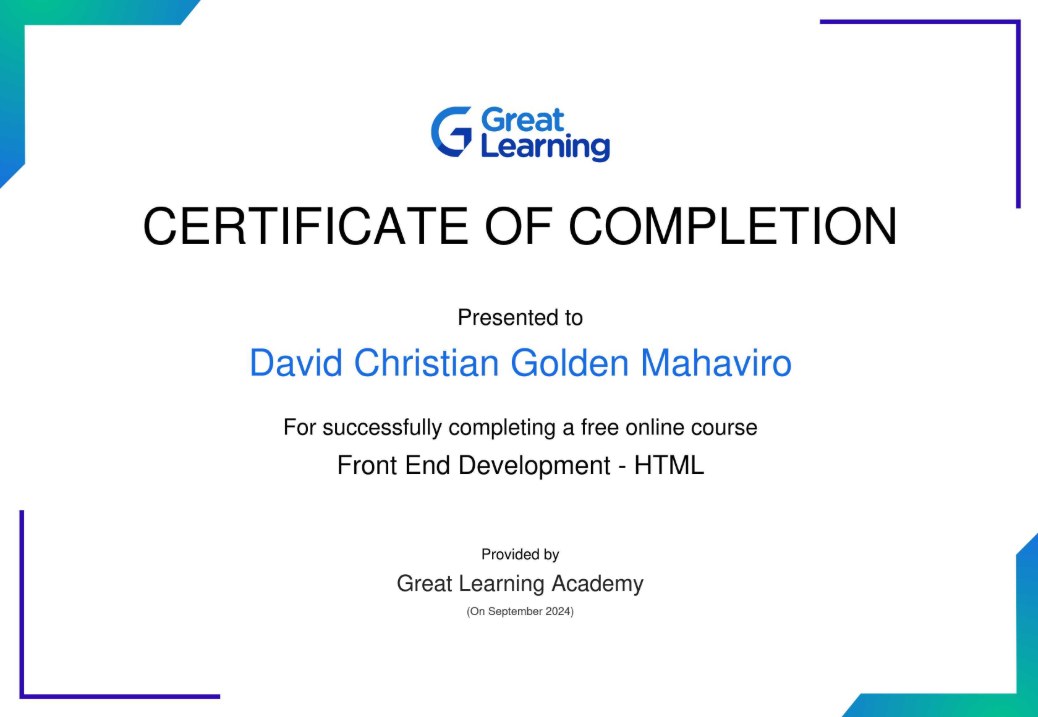 Front End Development - HTML certificate