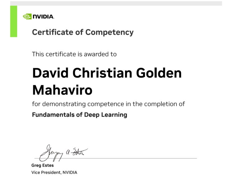 Fundamentals of Deep Learning certificate